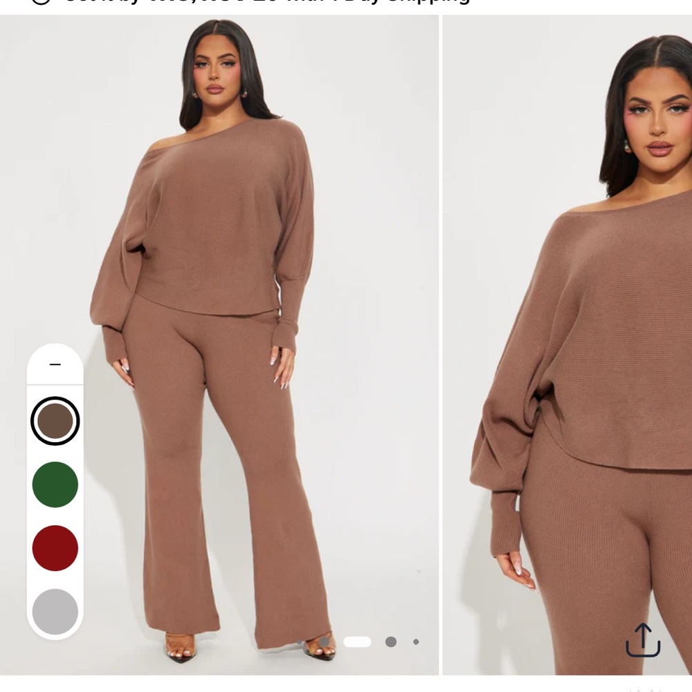 Fashion Nova Brown Off-Shoulder Sweater Set